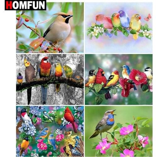 HOMFUN Diamond Painting Full Square/Round Diamond "Bird flower tree" Pattern Embroidery Cross Stitch 5D Rhinestone Painting