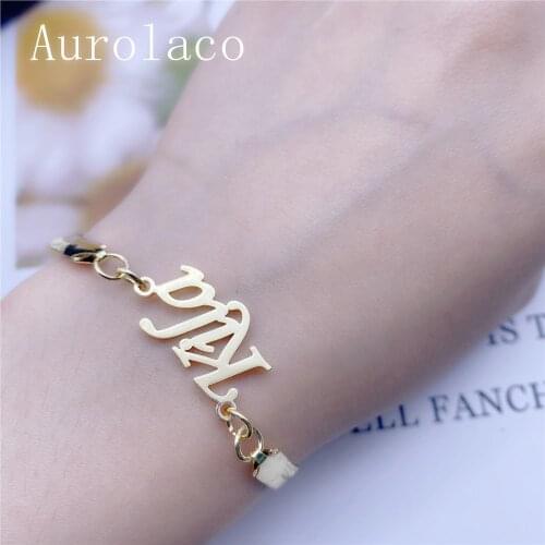 AurolaCo Custom Name Bracelet Snake Chain Stainless Steel Bracelet Charm Bracelet Female Personality Jewelry Gift for Girl