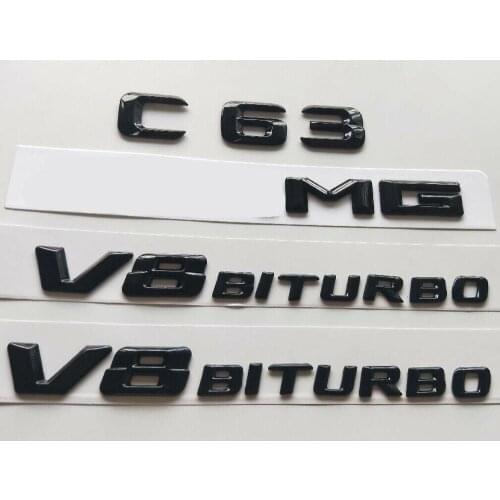 Gloss Black 3D Letters C63 for A M G V8 BITURBO Emblems for W204 W205