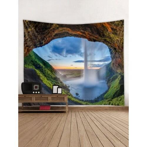 Rock cave waterfall digital printing tapestry background hanging cloth factory direct sales can be customized size
