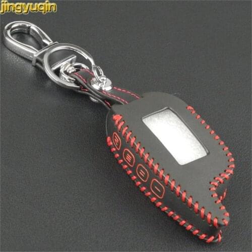 Jingyuqin Handmade leather 4 Buttons Remote Key Cover Case for LCD Two Way Car Alarm System for Magicar M6/M7/M8/M9 New Style