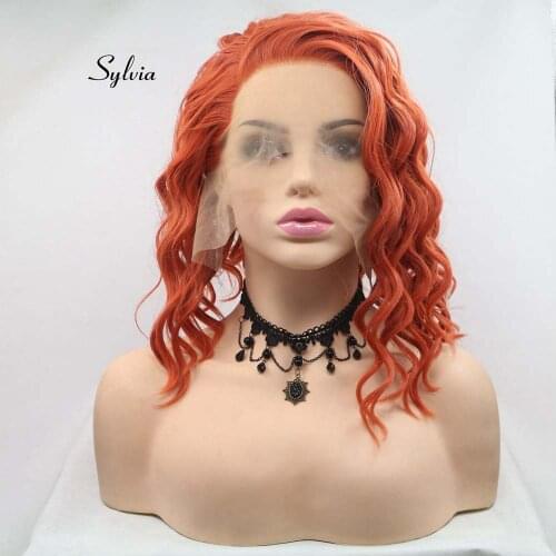 Sylvia Orange Wig Short Curly Wig Side Parting Synthetic Lace Front Wigs For Women Hair Heat Resistant Fiber Short Hair Wigs