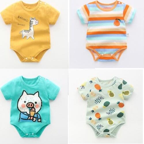 Summer Newborn Baby Girls Rompers Infantil Pijamas Short Sleeve Bodysuit Cartoon Animal Rompers Jumpsuit Childrens Clothing
