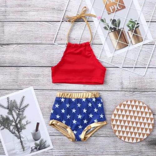 2021 Hot New Summer Kids Baby Girl 2Pcs Bikini Set Cute Star Print Sling Backless Swimwear Swimsuit Bathing Suit 1-6T