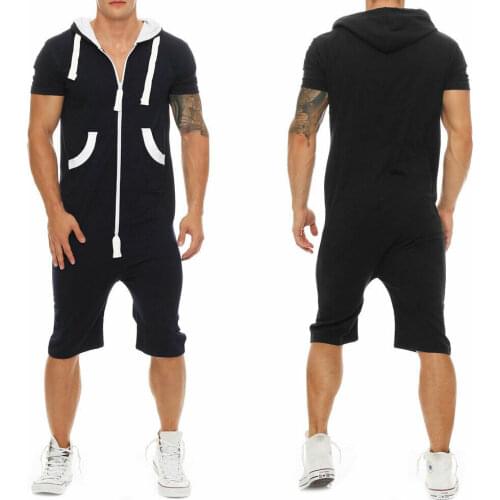 HOT Men Cotton Baggy Short Sleeve Pant One-Piece Suits Playsuits Romper New Fashion High Street Wear Gym Clothing