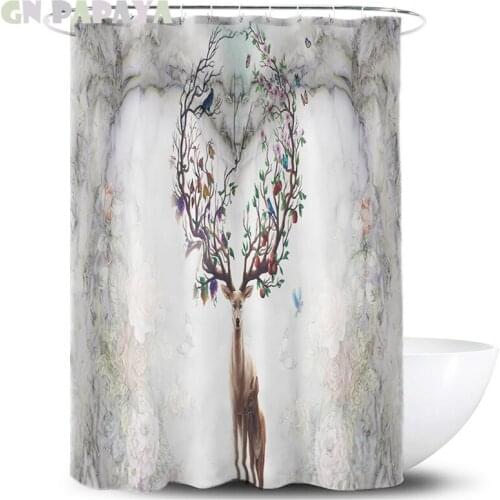 Dreamy elk flower grey macrame Bath Curtains Waterproof Polyester Fabric retro grey animal Shower Curtains Screen with Hooks