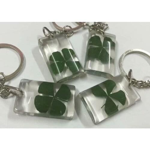 10 pcs fashion key ring real four leaf clover style lucid back keychain