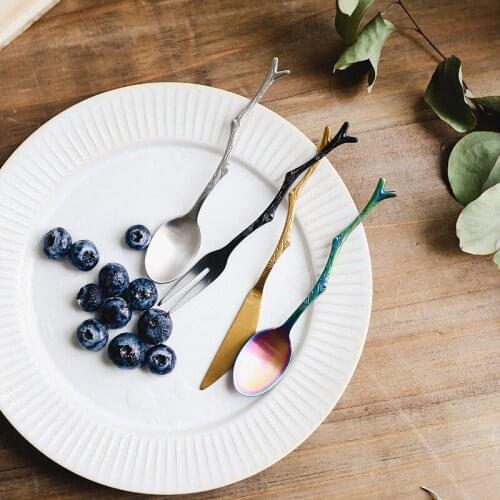 Mori small fresh branch knife spoon fork creative stainless steel stirring coffee spoon fruit fork lovely companion gift cutlery