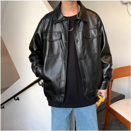 Men Spring Black Soft Faux Leather Jacket 2021 Mens Hip Hop Jacket Leather Male Oversize Streetwear Pockets Clothes