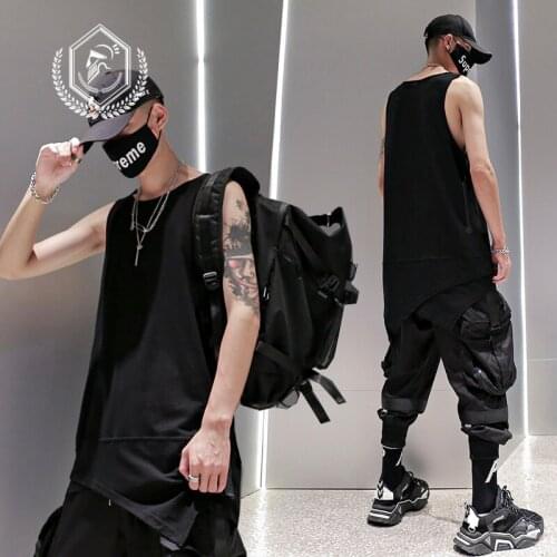 Men Fashion Asymmetry Loose Tank Tops Hip Hop Tank Tops