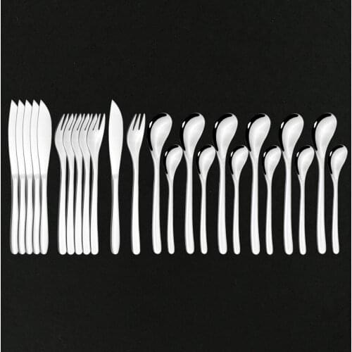 24Pcs/6Set Silver Shiny Dinnerware Cutlery Set 304 Stainless Steel Kitchen Flatware Dinner Fork Tea Spoon Knife Silverware Set