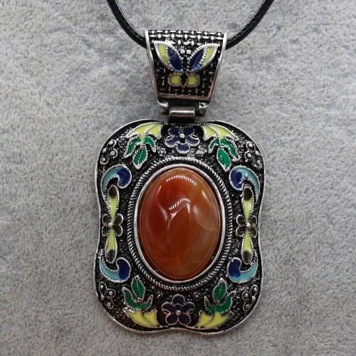 Natural Shell Necklace With Egg Shaped Semi-Precious Pendant Leather Cord 2MM Charms For Elegant Women Love Romantic Gift