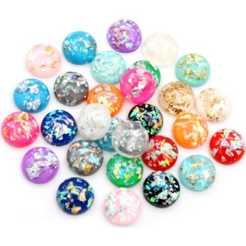 New Fashion 40pcs 12mm 8mm 10mm Mix Colors Built-in metal foil Flat back Resin Cabochons Cameo