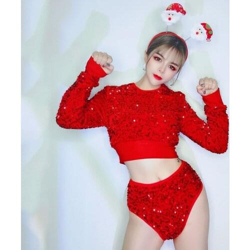 Nightclub Christmas Party Costumes For Women Shiny Sequin Suit Gogo Dancer Stage Clothing Female Pole Dance Clothing DWY5264