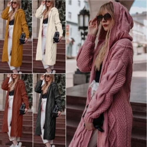 Autumn Winter Fashion Women Sweater Office Lady Hooded Full Long Coat Winter Clothes Women Euro-America Style Cardigans