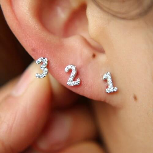 Pendientes Brincos Para As Mulheres Guaranteed Real 925 Sterling 1 2 3 Set Earring Stud For Minimalist Number Wholesale Stamped