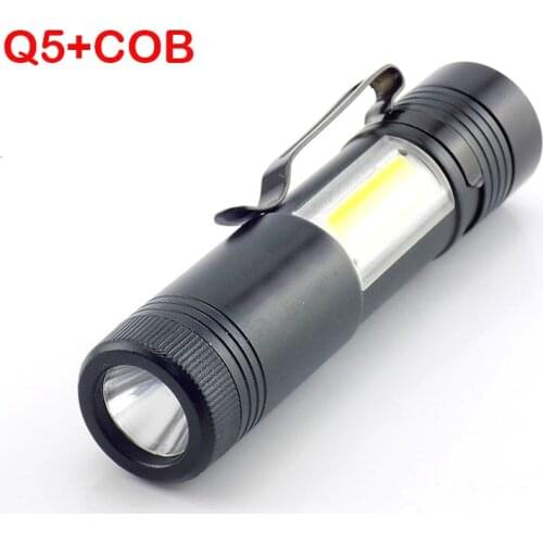 Portable mini Led Flashlight Dual LED Q5 +COB Torch Penlight Lanterna Aluminum Torches Night Walking lighting Use AA or 14500