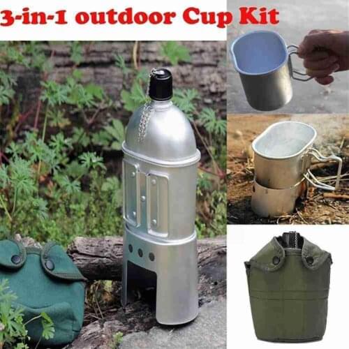 1L Military Canteen Field Military Kettle Camping Outdoor Box Survival Cover Bottle Tableware Lunch Kettle Water With Nylon I9W8