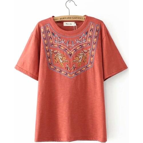 Plus Size Women Embroidery Tops Fashion Women White Green Loose T-Shirt