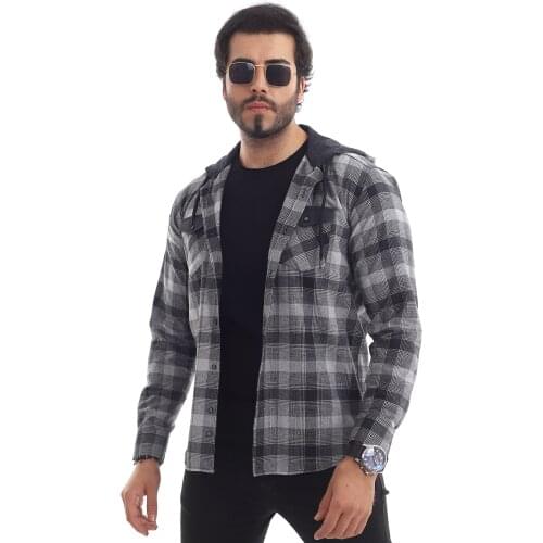 WOODCUTTERS HOODED CASUAL SLYM FİT MALE GÖMLEĞİ (BLACK)