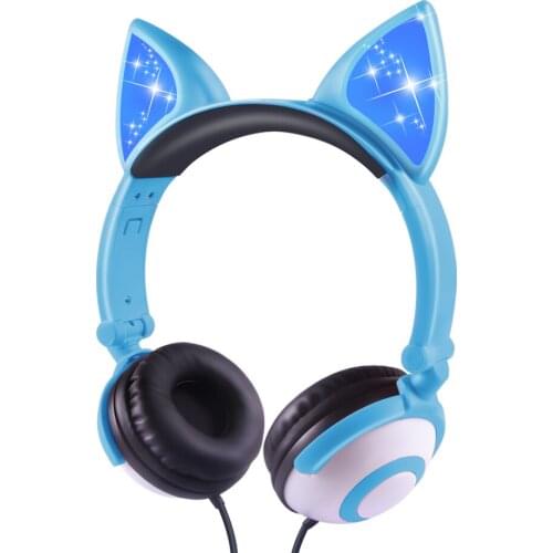 LED Glowing Cat Ear Headphones Children Gaming Over Ear Stereo Headphones 3.5mm Jack Universal For Mobile Phone Computer Gifts