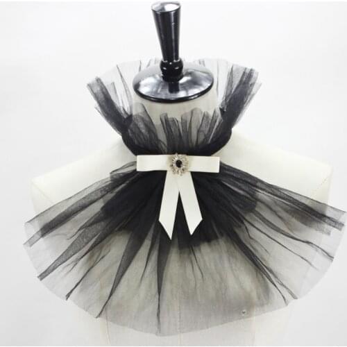 Victorian Ruffled Mesh Jabot Diamond Bowknot Pirate Colonial Detachable Fake Stand Collar Vintage Shirt Front Necktie