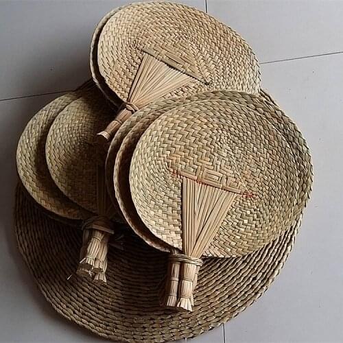 High quality Pu fan grass weaving craft fan pure manual grass fan classic ordinary props fan hand fan hand made fabric fans