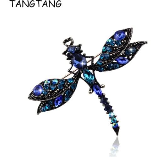 New Royal Blue Crystal Dragonfly Brooch Elegant Women Jewelry Peacock Bronze Plated Pin Brooches New Year Gift Drop Shipping