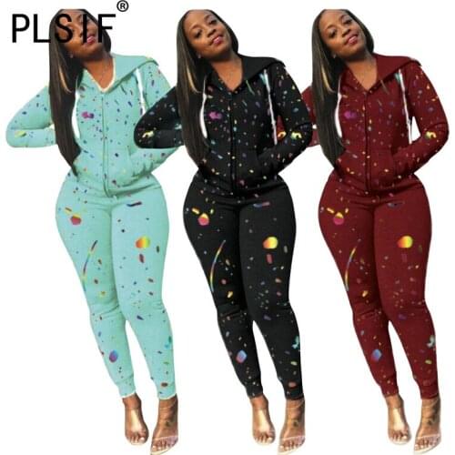 Splash Ink Fashion Women Set Print Long Sleeve 2 Pieces Outfits Female Sporty Matching Suit Tracksuit