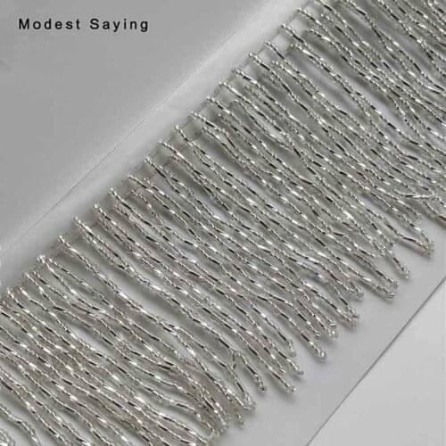 1 Yard Silver 9cm Beaded Fringe Trim Ribbon Sewing Tassel Fringe Trimming Latin Dress Evening Party Gowns Garment Accessories