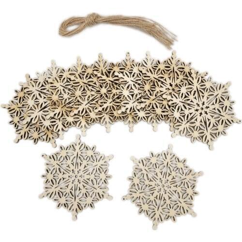 10x Wood Craft Ornament DIY Christmas Snowflake Shape Design DIY Wooden Buttons for Scrapbooking Craft