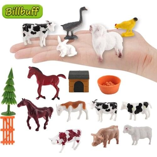 12pcs Simulation Farm worker Animal Model Mini Chicken Duck Cow Poultry Child PVC Figures Doll Educational toy for children Gift