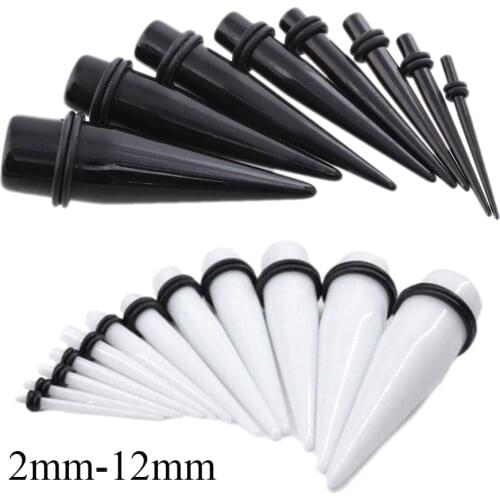 16pcs/lot Black&White Acrylic Solid Ear Taper Plug Piercing Mix Size Ear Expander Strecher Gauges Body Piercing Jewelry 2mm-12mm