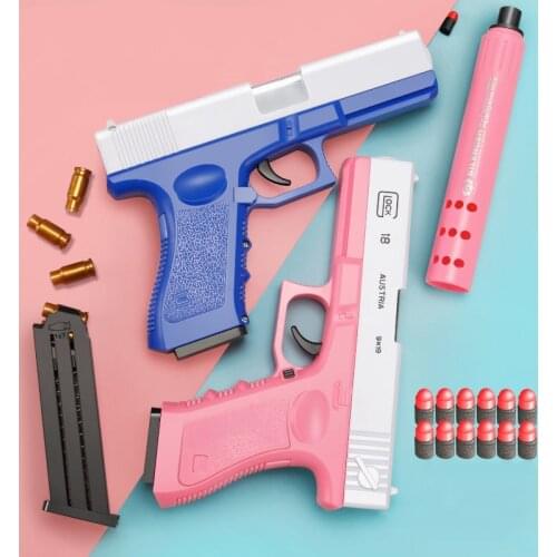 2pcs/set Outdoor Soft Bullets Toy Gun Manual Pistol Toy Glock Airsoft CS Game Ejection Handgun For Boys Birthday Gift