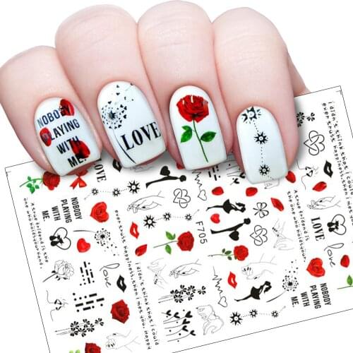 3D Nail Sticker Red Rose Flower Slider Nails Art Decoration Wraps Decals Cute Design Adhesive Manicure Tips Stickers Pegatina