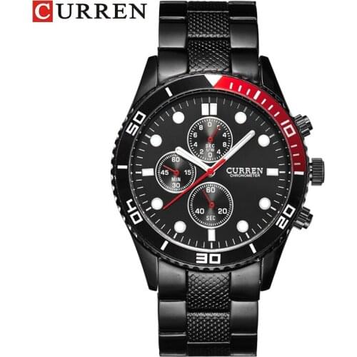 CURREN Promotion Men Watches Sport Watches 8028 Quartz Steel Watch Mens Wristwatches With Point Scales/Round Dial-Black On Sale