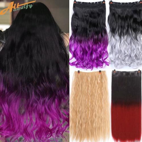 Allaosify Long Straight Clip in One Piece Synthetic Hair Extension with 5 Clips Natural Multiple Colors for Womens Long Wigs