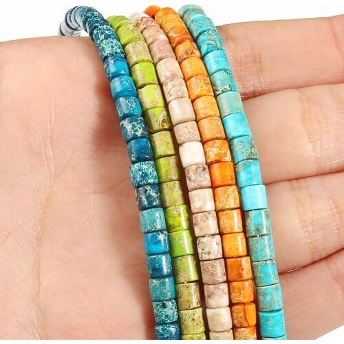 4x4mm Natural Stones Sea Sediment Imperial Jaspers Fashion Column Tube Beads For Jewelry Making Diy Bracelet Necklace