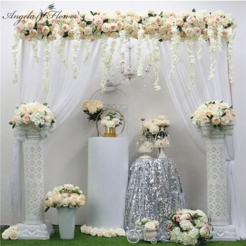 Homemade champagne wedding arch floral ball artificial flower arrangement silk white table centerpiece DIY decor party Christmas
