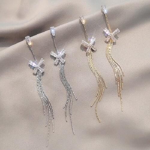 Exknl 2020 New Fashion Butterfly Tassel Earrings Needle Long Sweet Temperament Drop Earring New Fashion Jewelry For Women