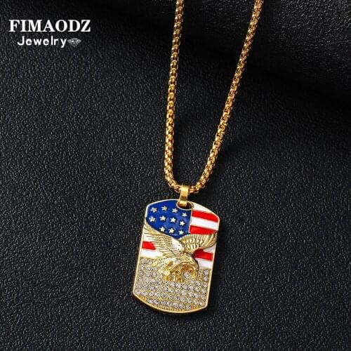 FIMAODZ Hiphop American Flag Eagle Necklace High Quality Alloy Fashion Crystal Pendant Mens Necklace Statement Jewelry