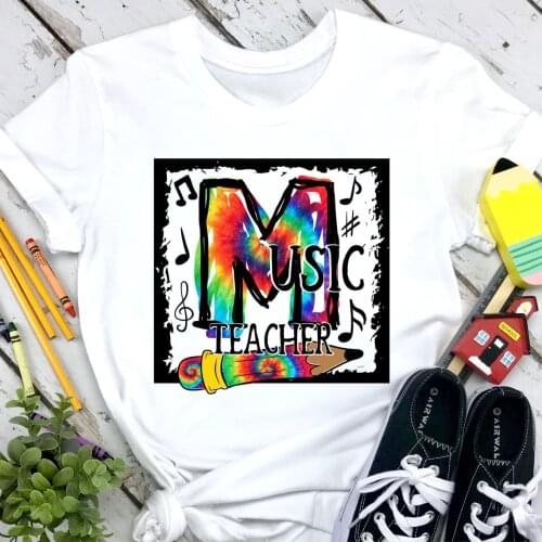 Rainbow Music Teacher Tie Dye Graphic Print T Shirt Femme Note T-Shirt WomenS Clothing Harajuku Kawaii Clothes Tshirt