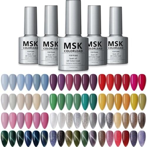MSK 7.3ml Nail Polish 160 Colors Silver Glass Bottle Polish Gel Used for Nail Lamp Dry Top Coat and Base Coat Gel for Nail