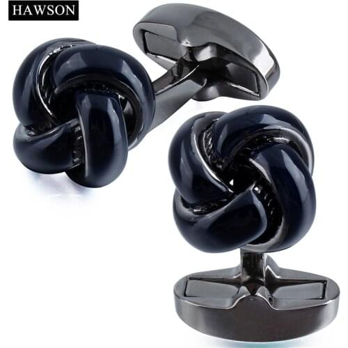 HAWSON Classic Gun Plated Cufflinks Vintage Brass Twist Knot Enamel Men Cuff Links High Quality