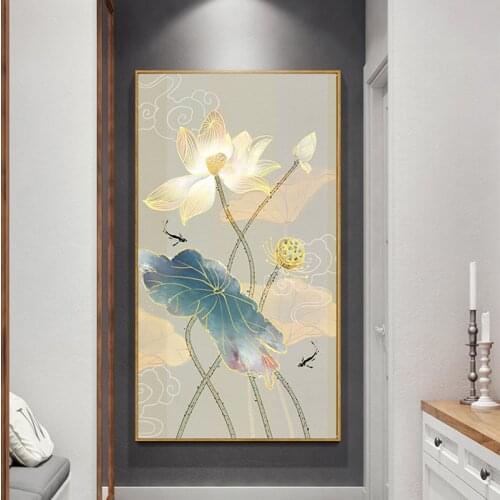 Chinese Traditional Lotus Canvas Painting Vintage Wall Art Decor for Living Room Big Size Flower Printed Art No Frame