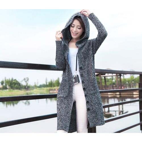 Korea Fashion Hooded Thick Knitted Cardigan Sweater Women winter warm Jacket joker pocket casual loose Long Sweaters coat