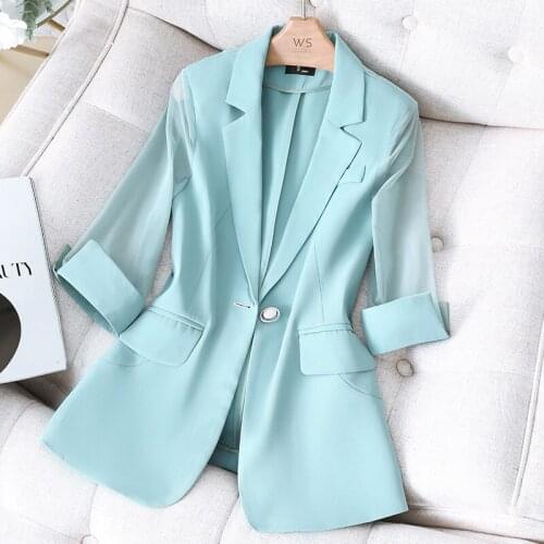 Summer Korean Blue Black White Women Blazers And Jackets Single Button Notched Office Lady Slim Plus Size 3xl Thin Woman Clothes