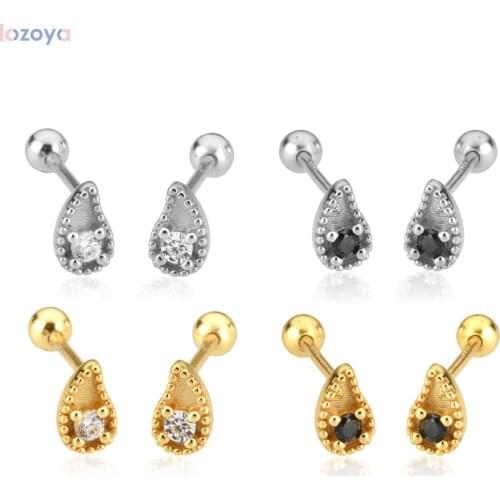 LOZOYA 925 Sterling Silver Gold Water Droplets Stud Earring Mini Piercing Rock Punk Jewelry Clips Accessories Wedding Gift