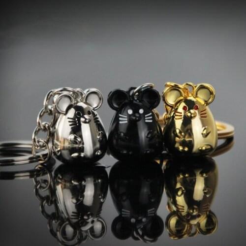 Mascot Cute Metal Rat Mouse Keychain For Women Men Gold Blackgun Three-dimensional Car Keyring Gift Key Chain A786