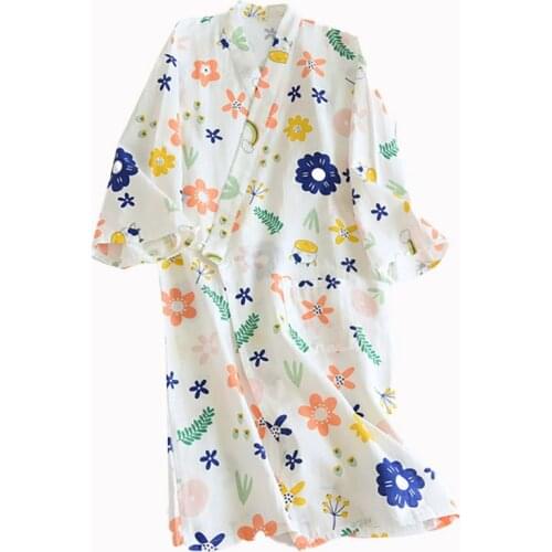 Cute Cartoon Flower Printed Women Kimono Style Sleep Robe Ladies Fresh Style Cute Loose Household Sleepwear For Spring And Fall